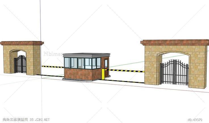 小区大门55555门卫保安室su模型3d