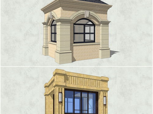 精品欧式古典风格岗亭保安室入口门房su模型设计模型下载